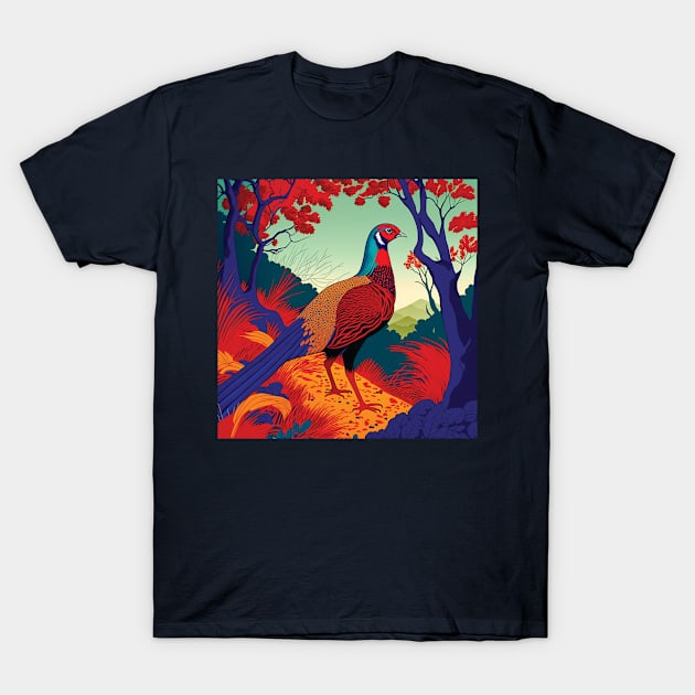 Elegant Pheasant in Japanese print style Art T-Shirt by Geminiartstudio